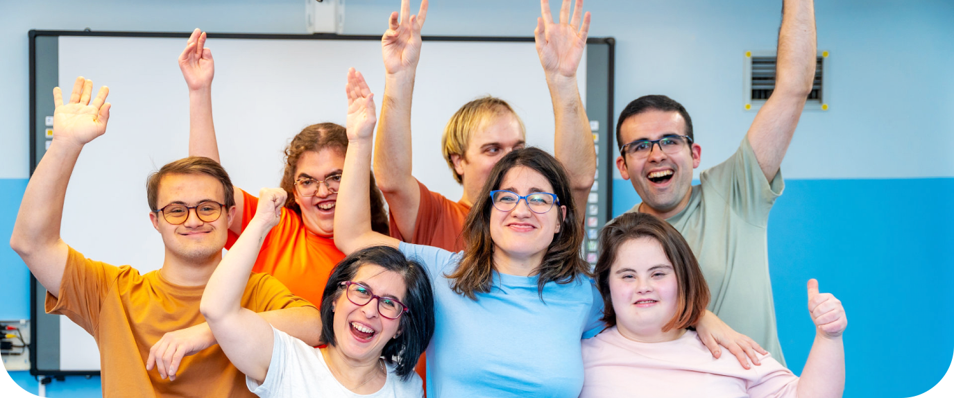 group of people cheering
